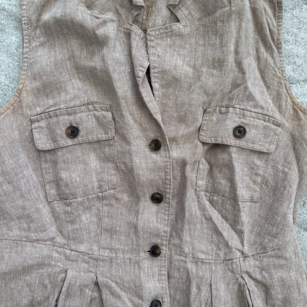J.Jill Love 100% Linen Sleeveless Brown Button Dress Sz S Classic Sustainable - Picture 4 of 8